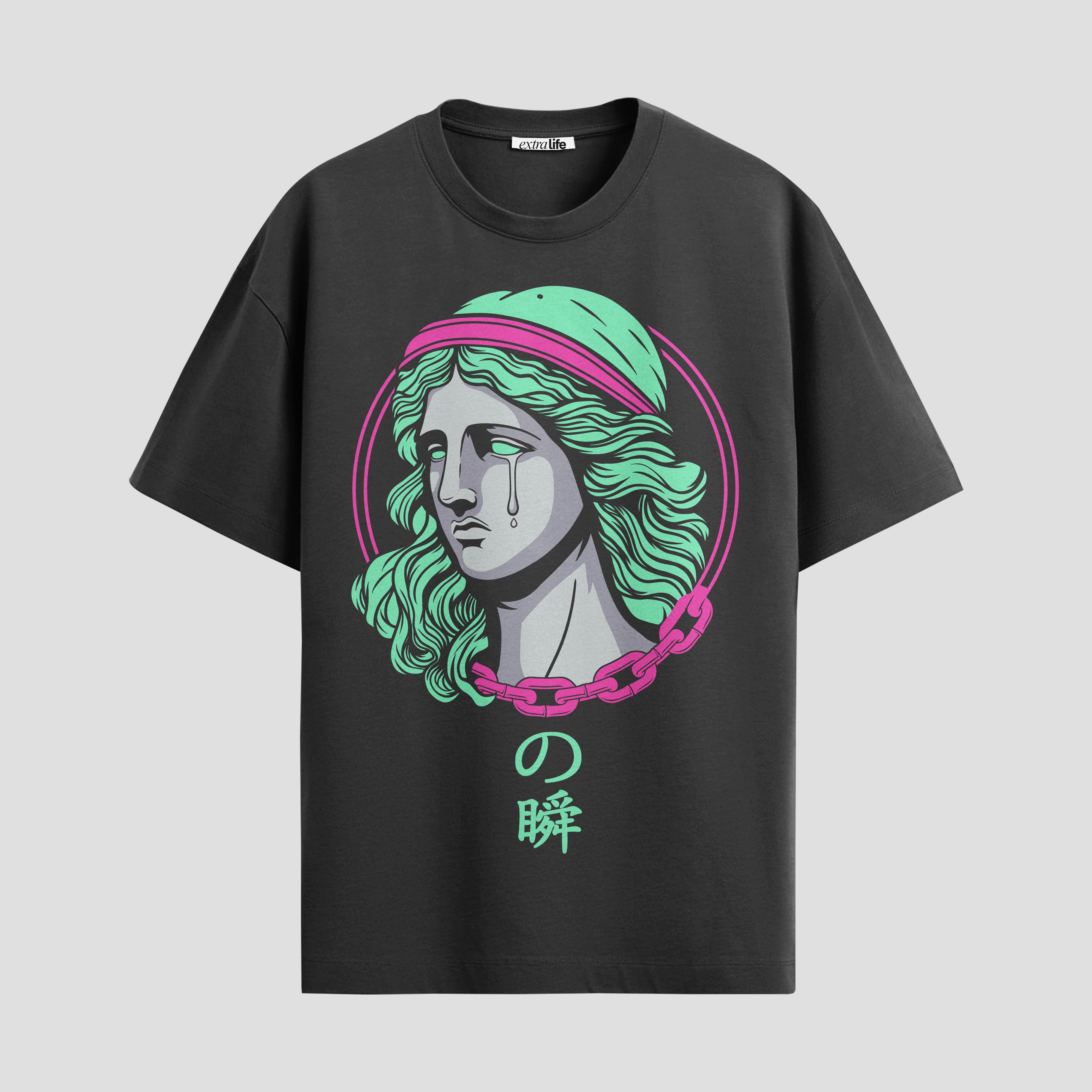 Playera urbana de anime y gaming ExtraLife MX, corte Standard Fit unisex ligero y transpirable en color Deep Black y Pure White, ropa de uso diario para gym y casual.
