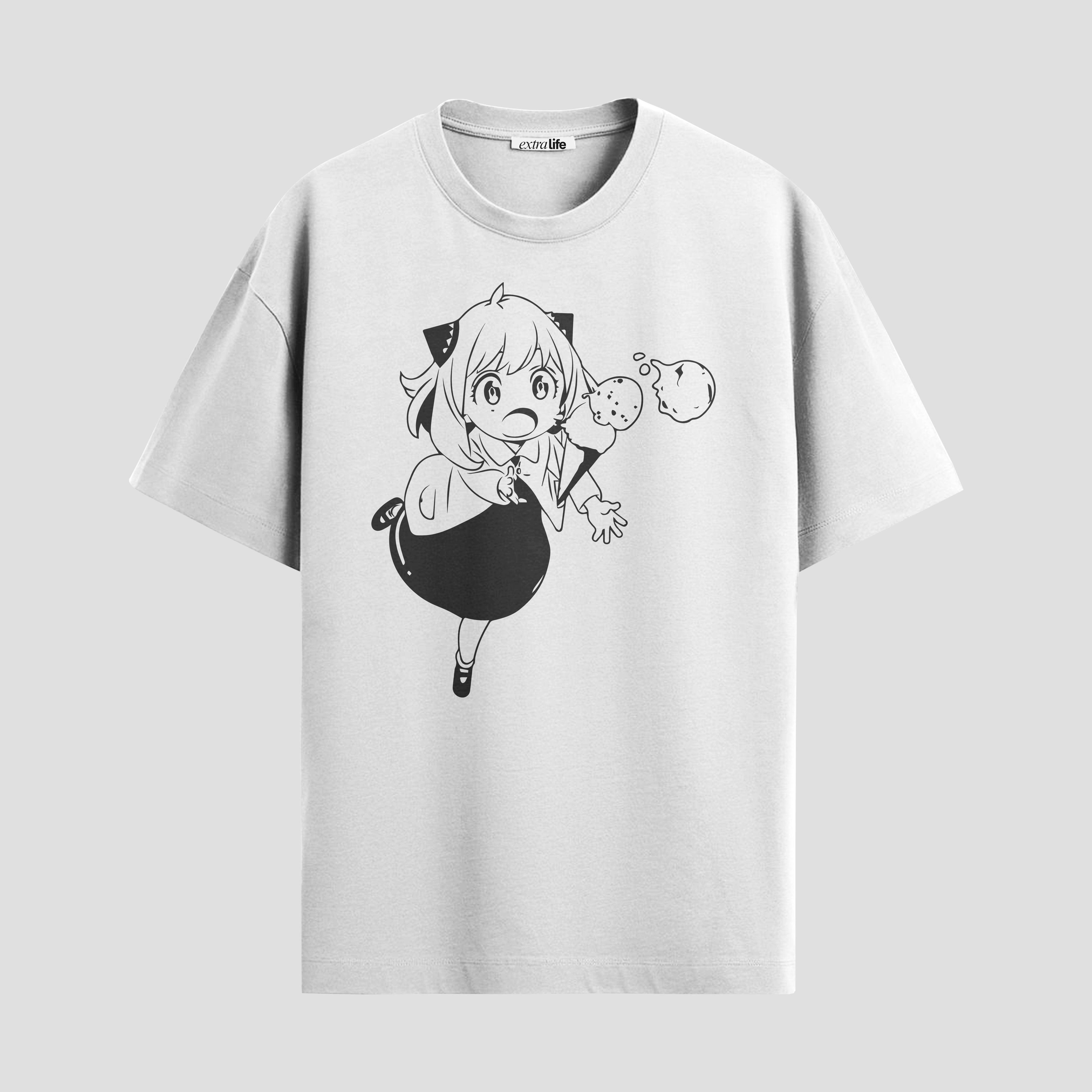 Playera urbana de anime y gaming ExtraLife MX, corte Standard Fit unisex ligero y transpirable en color Deep Black y Pure White, ropa de uso diario para gym y casual.