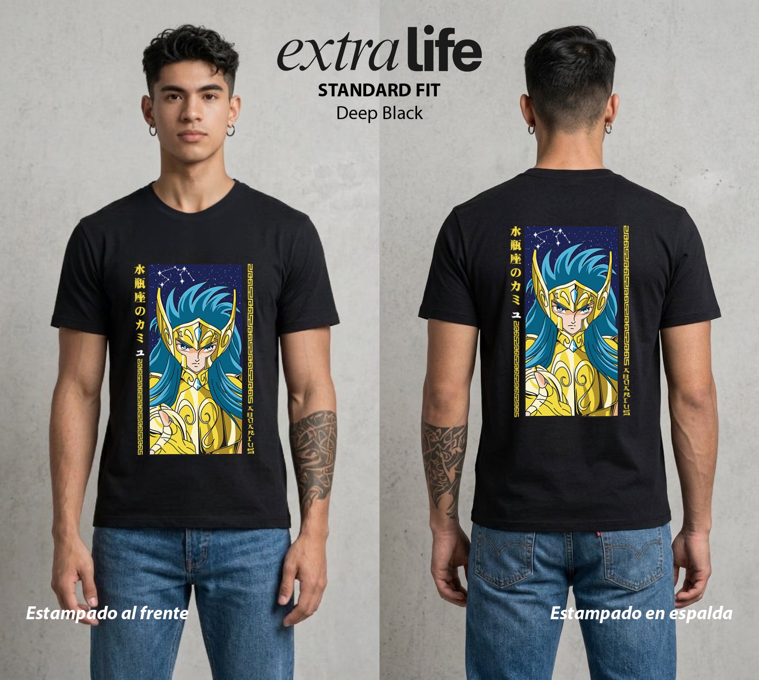 Los Caballeros del Cosmos | El Meteor del Cosmos #03795 - Playera Standard Fit | Deep Black - Foto en modelo