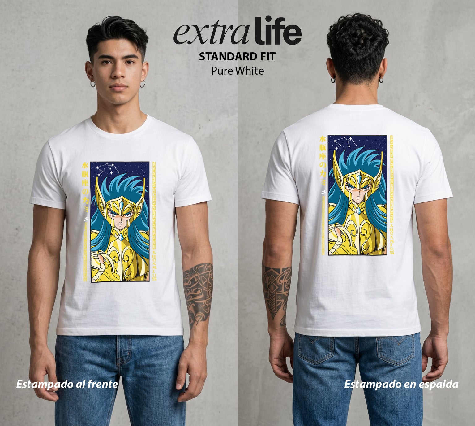 Los Caballeros del Cosmos | El Meteor del Cosmos #03795 - Playera Standard Fit | Pure White - Foto en modelo