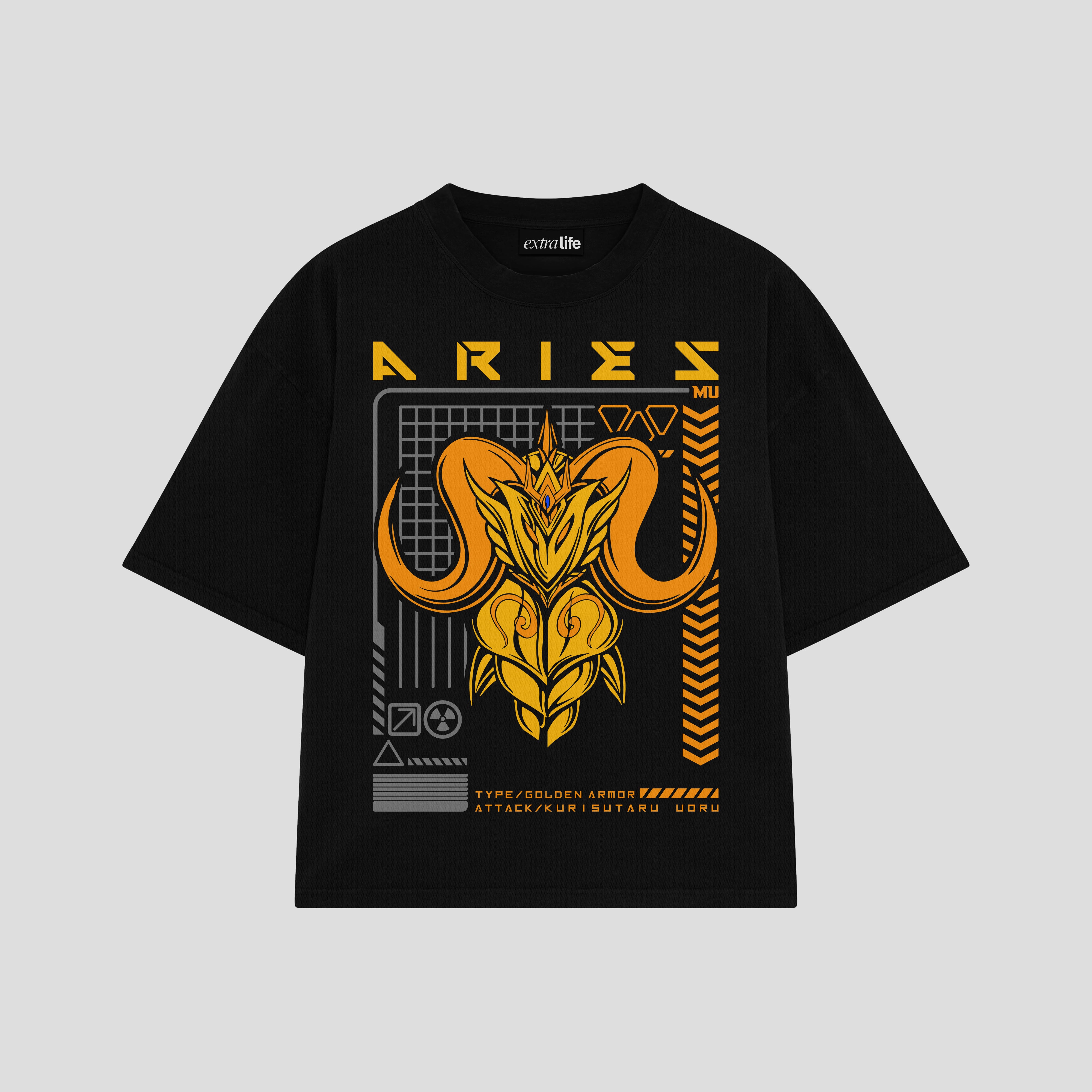 Playera streetwear premium de anime y gaming ExtraLife MX, corte boxy oversized drop shoulder heavyweight en color Deep Black y Off-White, moda urbana mexicana de culto.