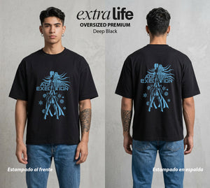 Los Caballeros del Cosmos | El Meteor del Cosmos #03801 - Playera Oversized Premium | Deep Black - Foto en modelo