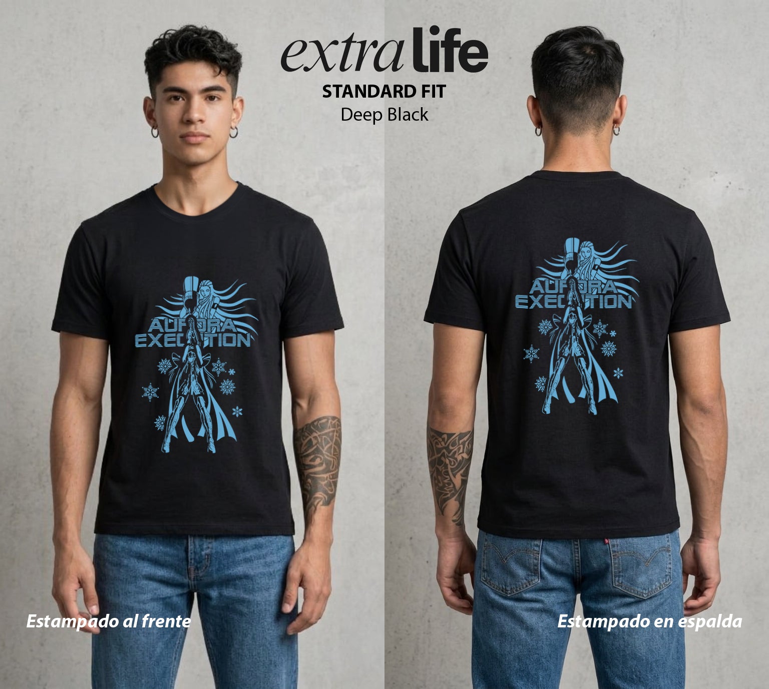 Los Caballeros del Cosmos | El Meteor del Cosmos #03801 - Playera Standard Fit | Deep Black - Foto en modelo