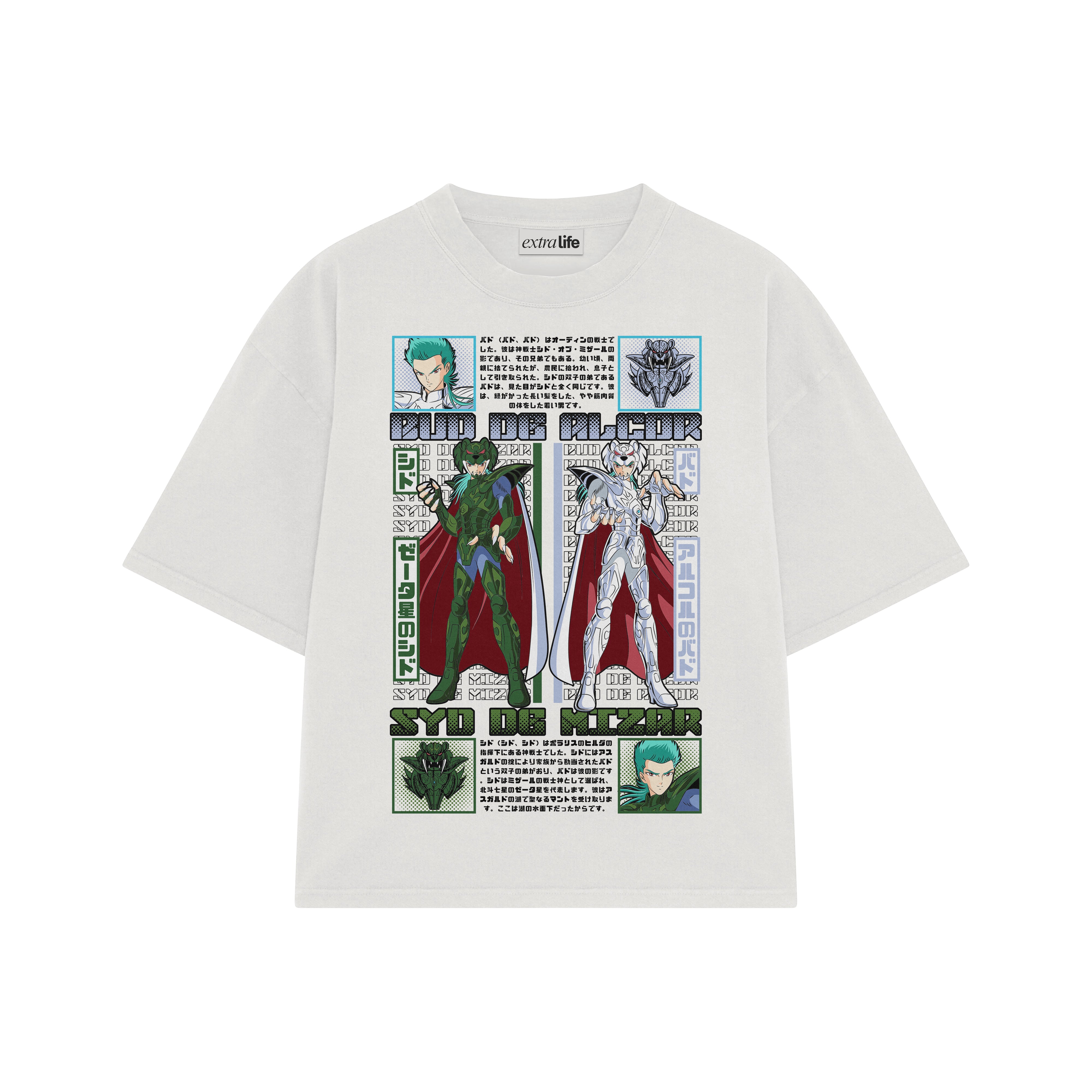 Playera streetwear premium de anime y gaming ExtraLife MX, corte boxy oversized drop shoulder heavyweight en color Deep Black y Off-White, moda urbana mexicana de culto.