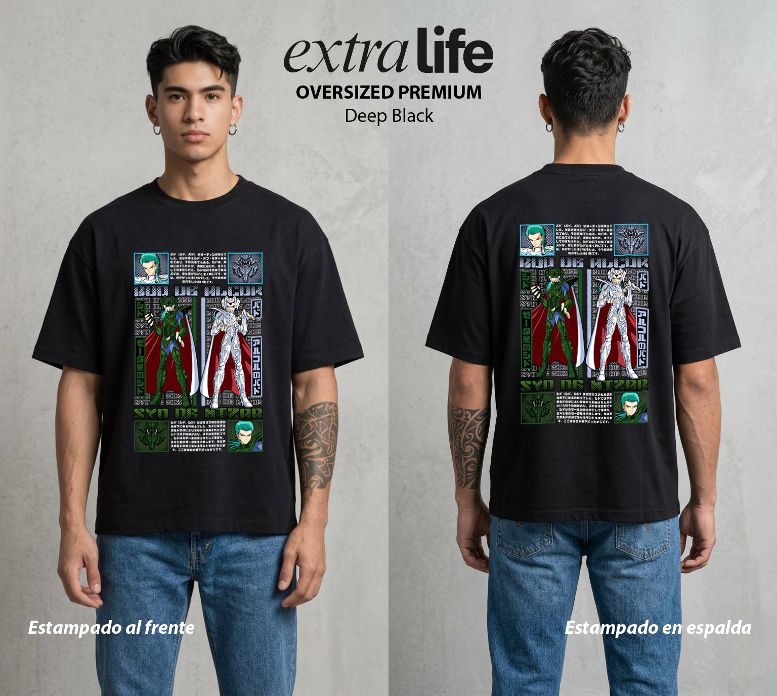 Los Caballeros del Cosmos | El Pegaso del Bien #03803 - Playera Oversized Premium | Deep Black - Foto en modelo