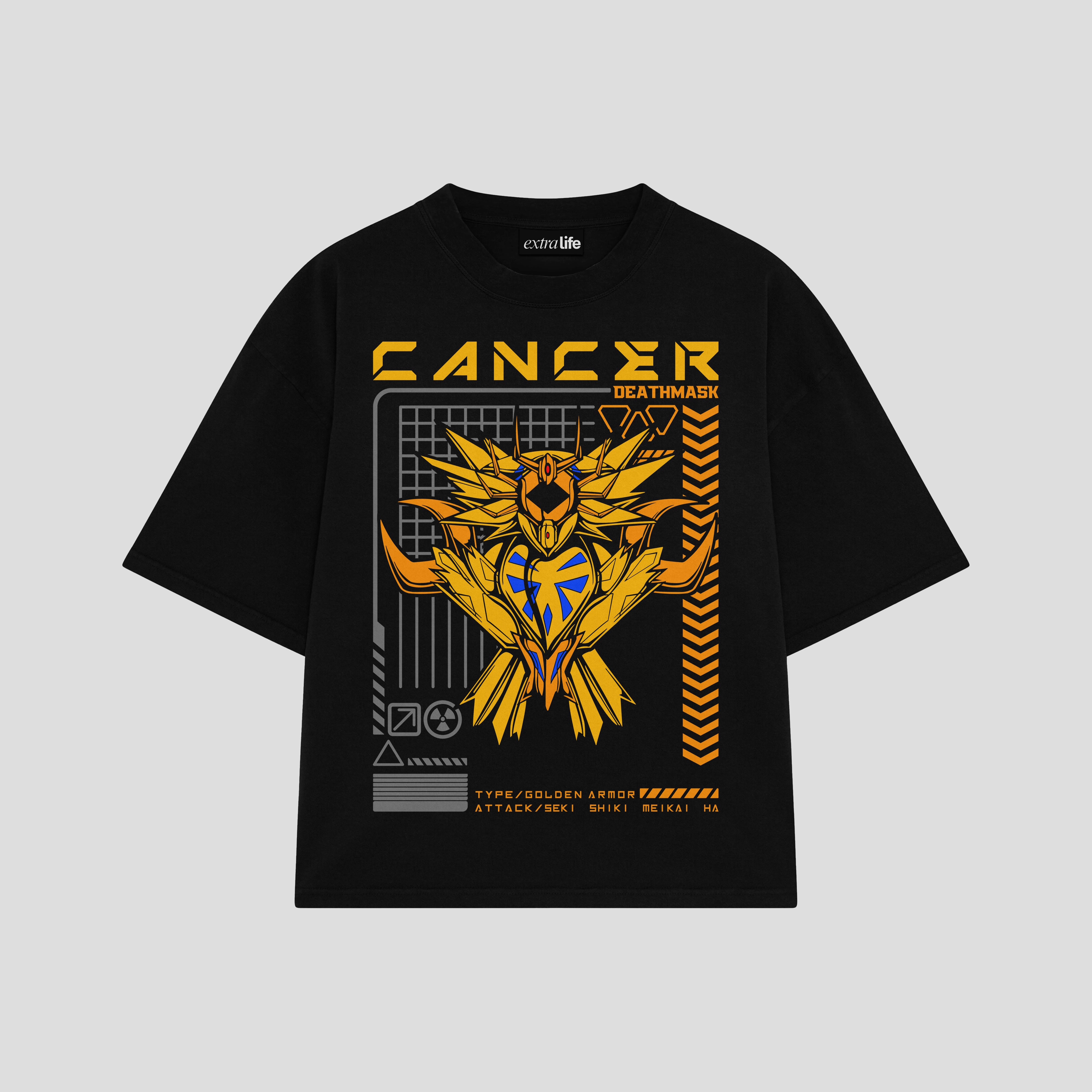 Playera streetwear premium de anime y gaming ExtraLife MX, corte boxy oversized drop shoulder heavyweight en color Deep Black y Off-White, moda urbana mexicana de culto.