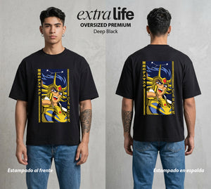 Los Caballeros del Cosmos | El Meteor del Cosmos con Mascara #03805 - Playera Oversized Premium | Deep Black - Foto en modelo