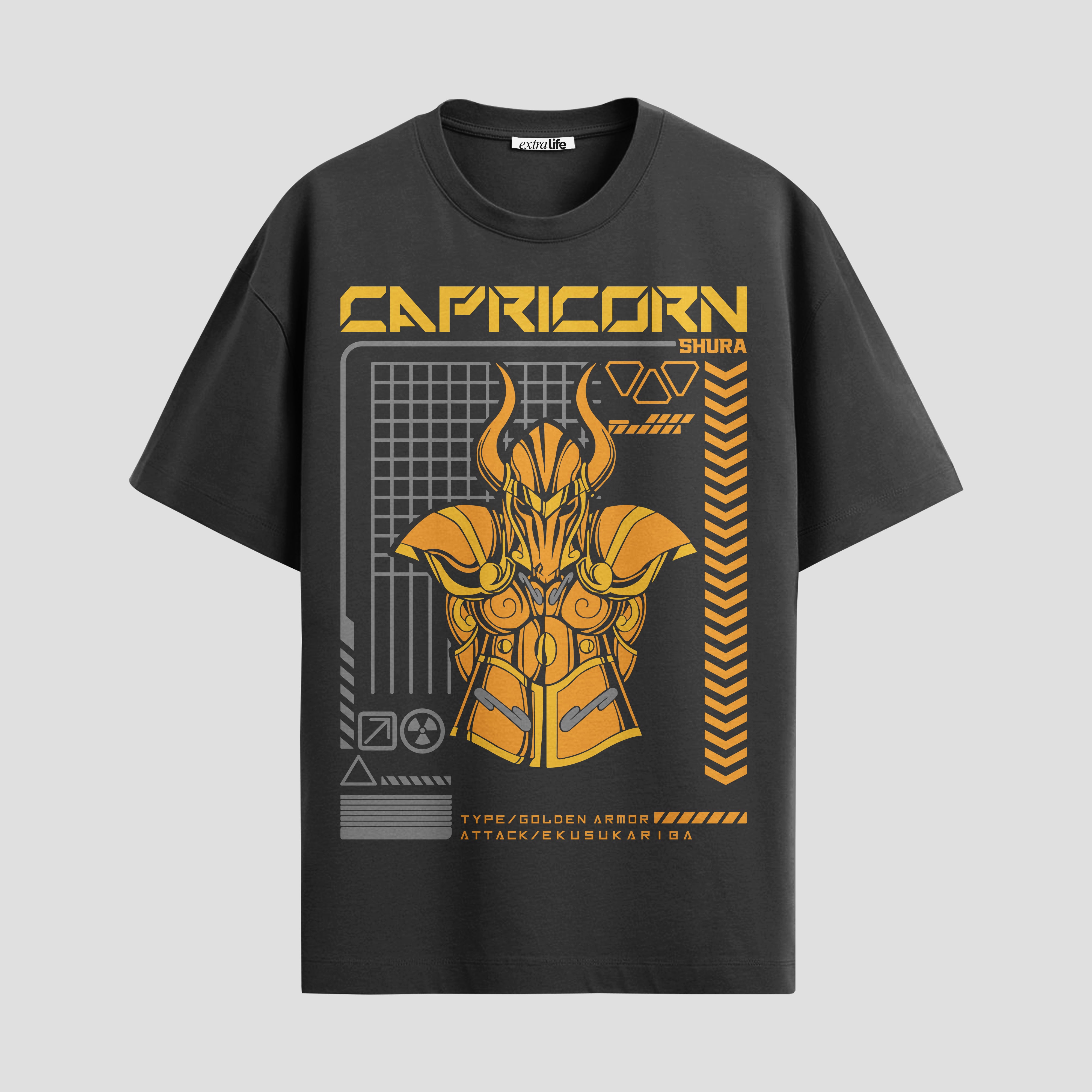 Playera urbana de anime y gaming ExtraLife MX, corte Standard Fit unisex ligero y transpirable en color Deep Black y Pure White, ropa de uso diario para gym y casual.