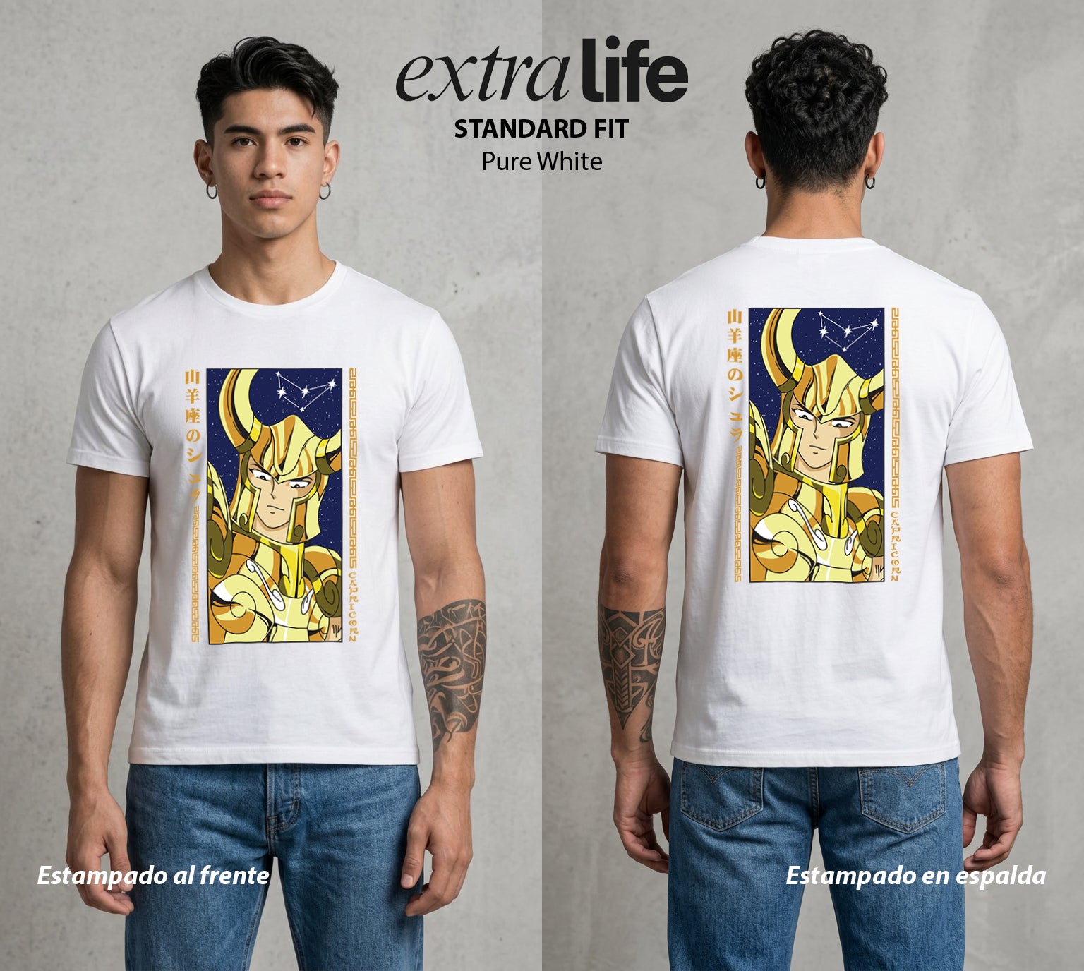 Los Caballeros del Cosmos | El Meteor del Cosmos #03808 - Playera Standard Fit | Pure White - Foto en modelo