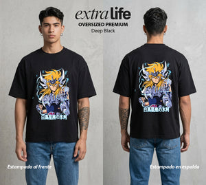 Los Caballeros del Cosmos | El Hielo del Norte #03811 - Playera Oversized Premium | Deep Black - Foto en modelo