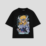 Playera streetwear premium de anime y gaming ExtraLife MX, corte boxy oversized drop shoulder heavyweight en color Deep Black y Off-White, moda urbana mexicana de culto.