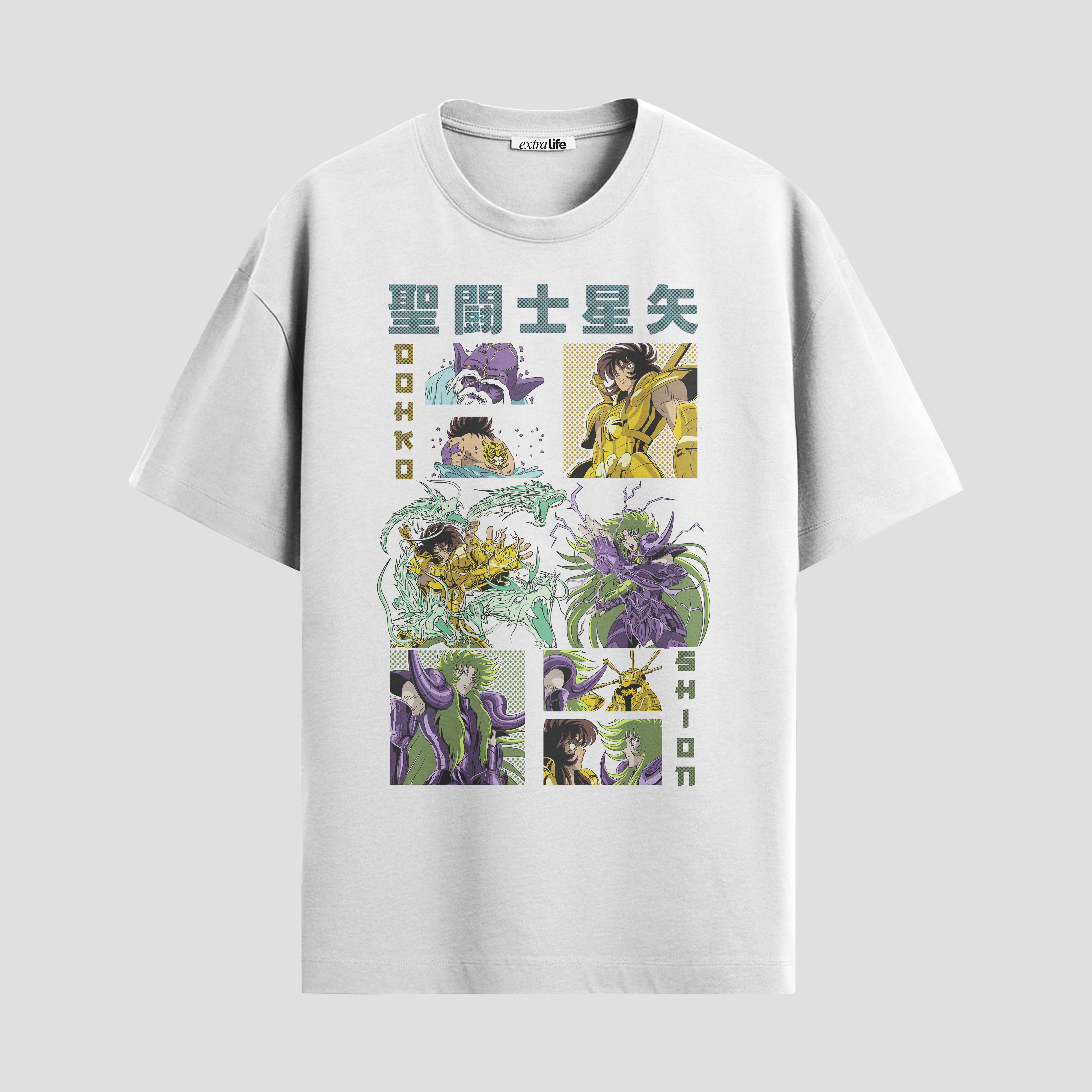 Playera urbana de anime y gaming ExtraLife MX, corte Standard Fit unisex ligero y transpirable en color Deep Black y Pure White, ropa de uso diario para gym y casual.