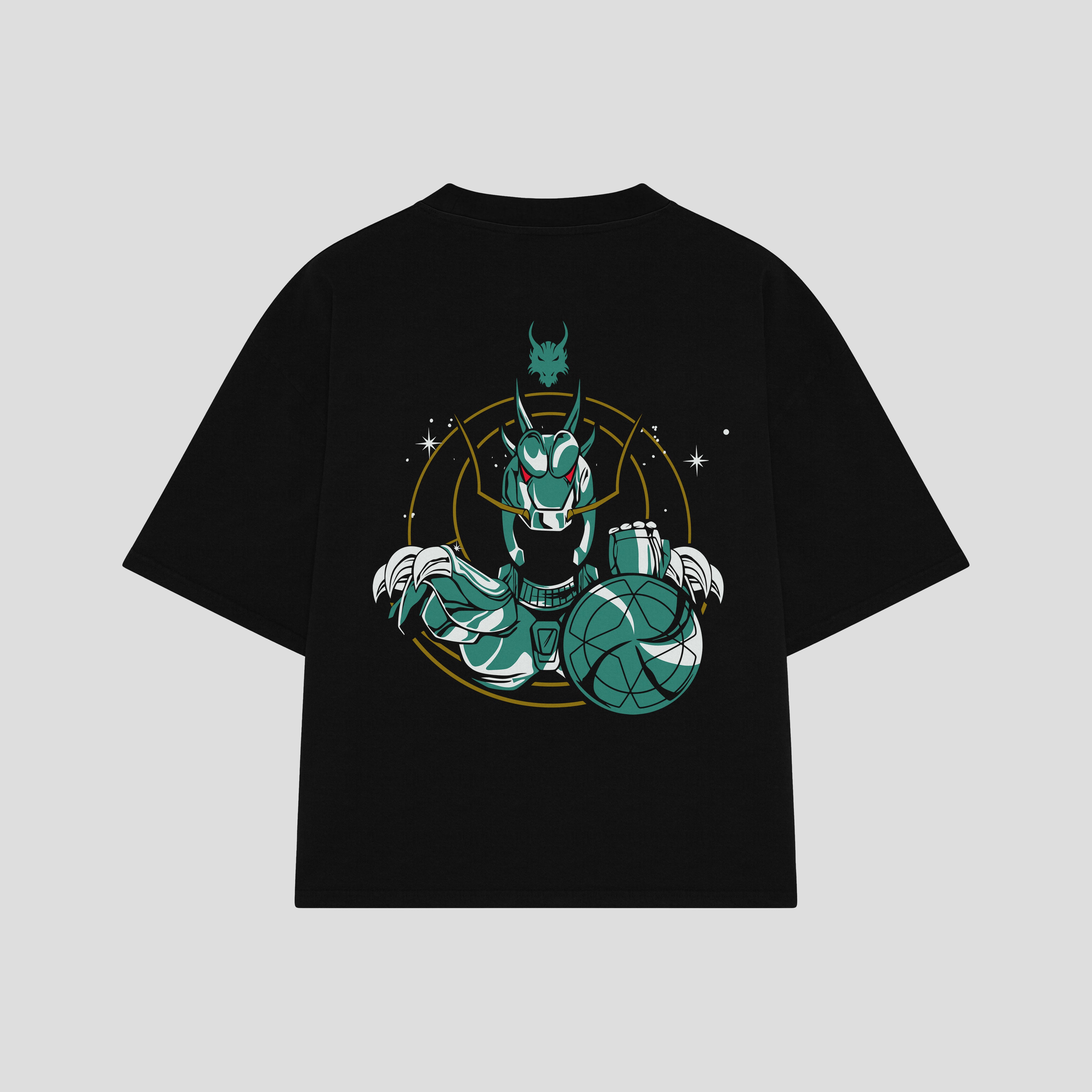 Playera streetwear premium de anime y gaming ExtraLife MX, corte boxy oversized drop shoulder heavyweight en color Deep Black y Off-White, moda urbana mexicana de culto.