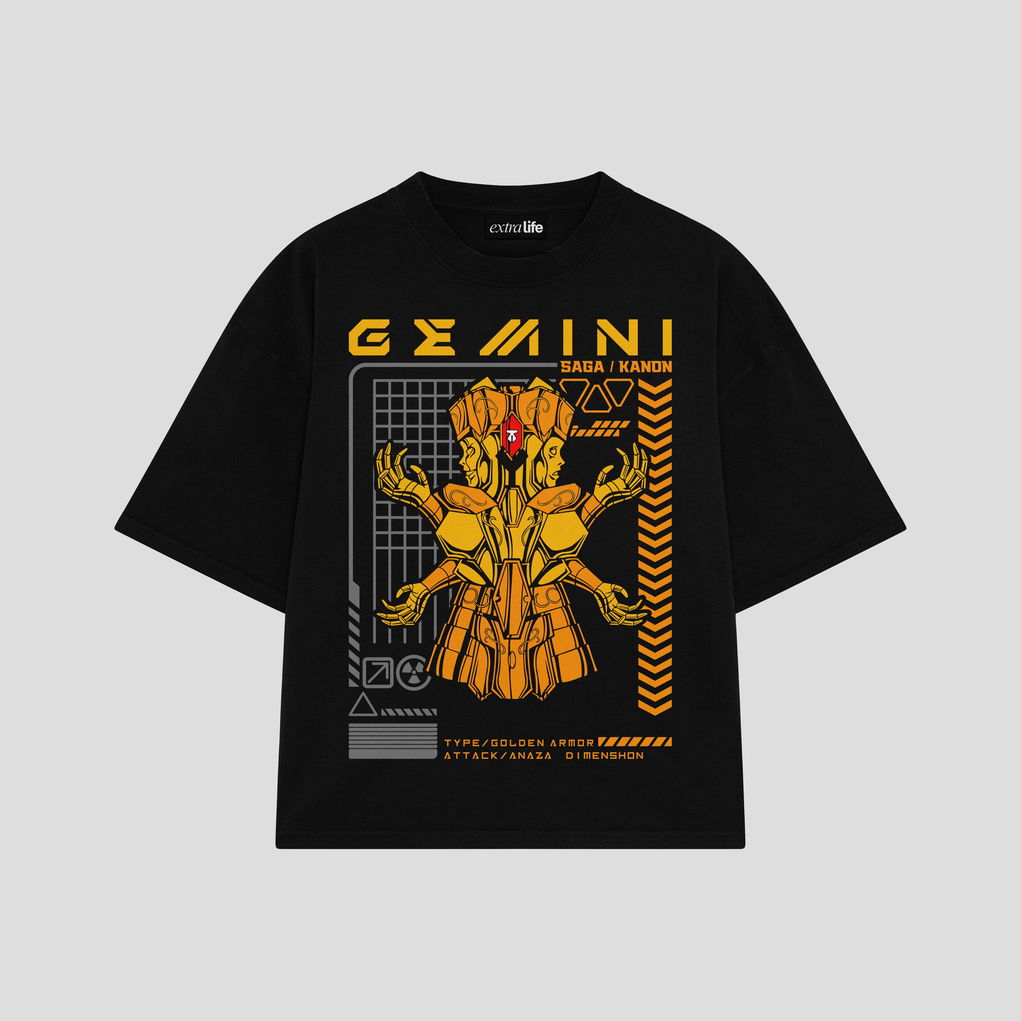Playera streetwear premium de anime y gaming ExtraLife MX, corte boxy oversized drop shoulder heavyweight en color Deep Black y Off-White, moda urbana mexicana de culto.