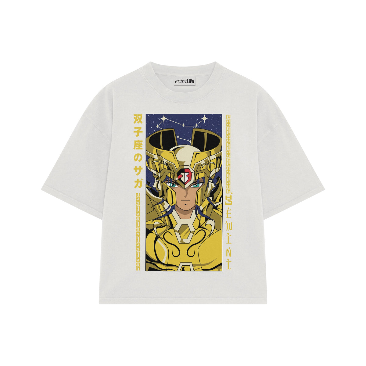 Playera streetwear premium de anime y gaming ExtraLife MX, corte oversized drop shoulder ligero y fresco en color Deep Black y Off-White, moda urbana mexicana de culto.