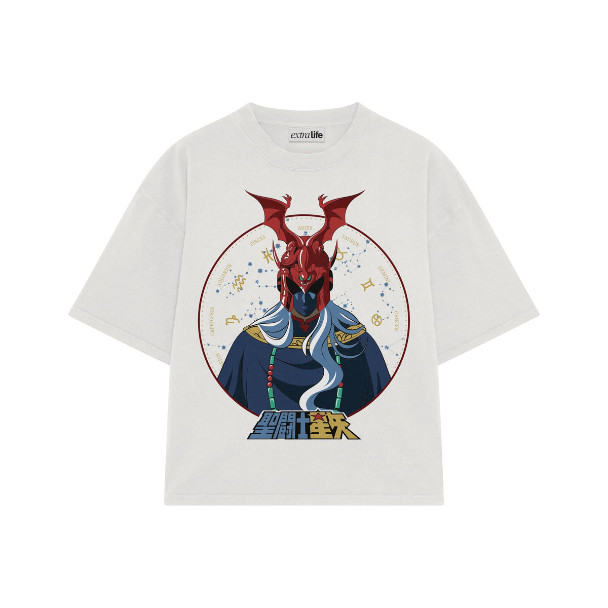 Playera streetwear premium de anime y gaming ExtraLife MX, corte oversized drop shoulder ligero y fresco en color Deep Black y Off-White, moda urbana mexicana de culto.