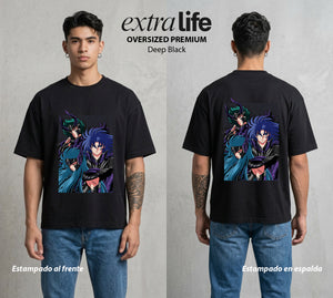 Los Caballeros del Cosmos | El Meteor del Cosmos #03821 - Playera Oversized Premium | Deep Black - Foto en modelo
