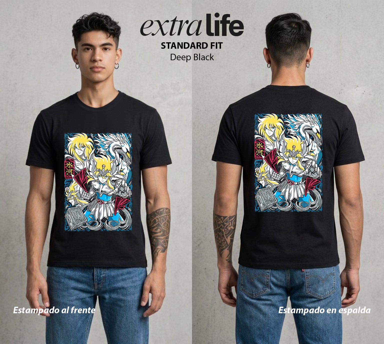Los Caballeros del Cosmos | El Hielo del Norte #03823 - Playera Standard Fit | Deep Black - Foto en modelo