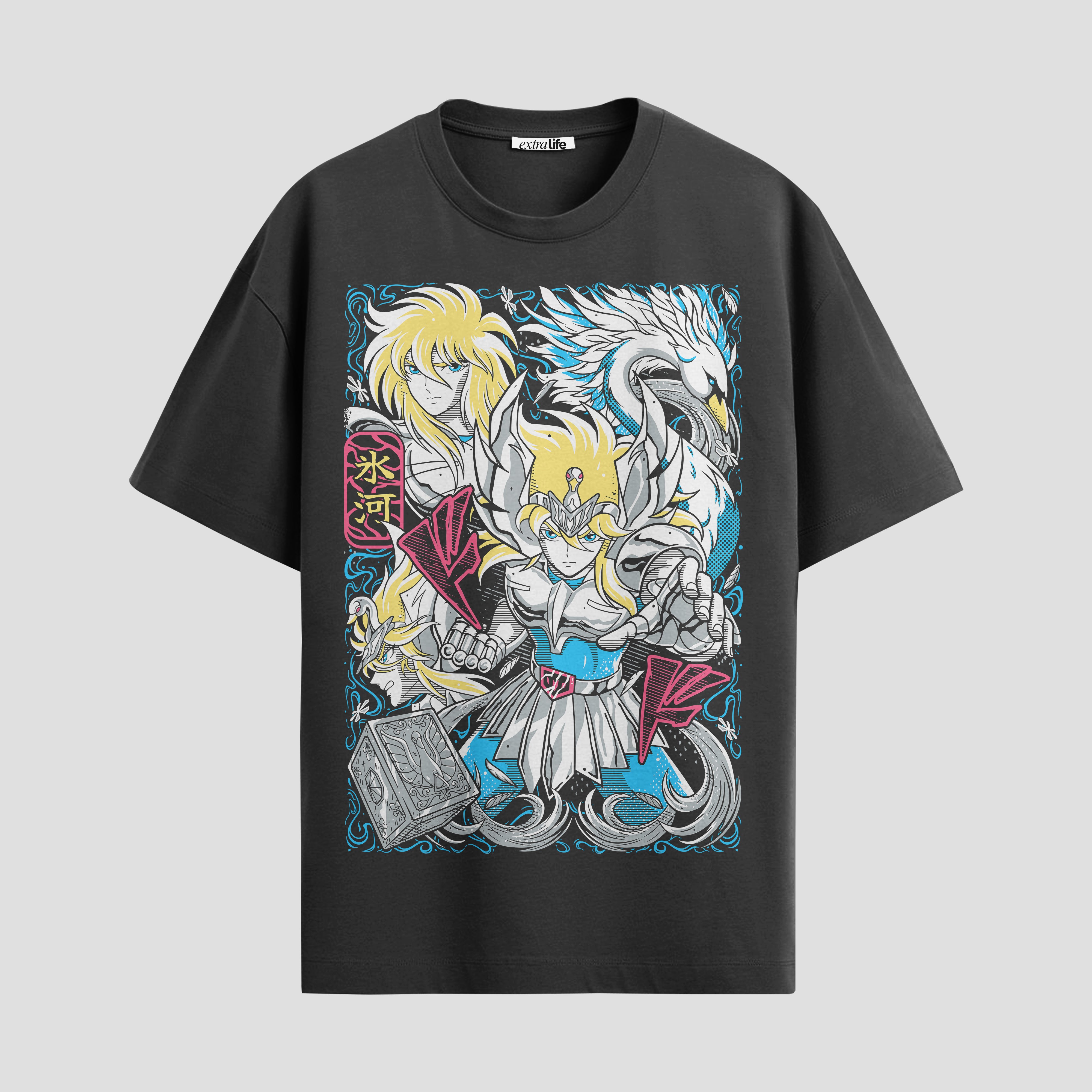 Playera urbana de anime y gaming ExtraLife MX, corte Standard Fit unisex ligero y transpirable en color Deep Black y Pure White, ropa de uso diario para gym y casual.