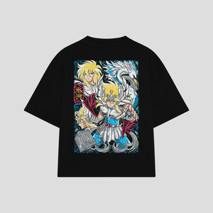 Playera streetwear premium de anime y gaming ExtraLife MX, corte boxy oversized drop shoulder heavyweight en color Deep Black y Off-White, moda urbana mexicana de culto.