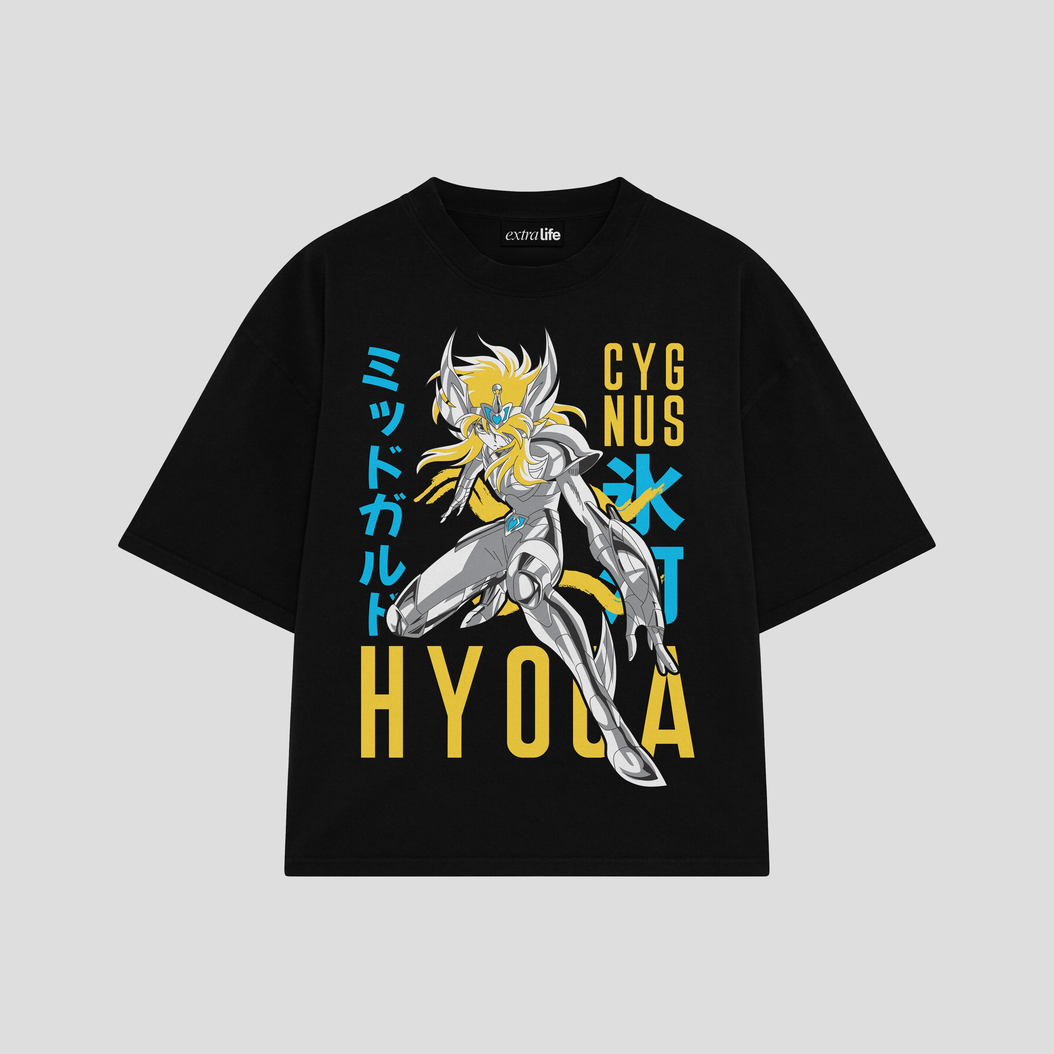 Playera streetwear premium de anime y gaming ExtraLife MX, corte boxy oversized drop shoulder heavyweight en color Deep Black y Off-White, moda urbana mexicana de culto.