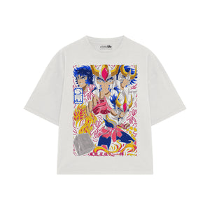 Playera streetwear premium de anime y gaming ExtraLife MX, corte boxy oversized drop shoulder heavyweight en color Deep Black y Off-White, moda urbana mexicana de culto.