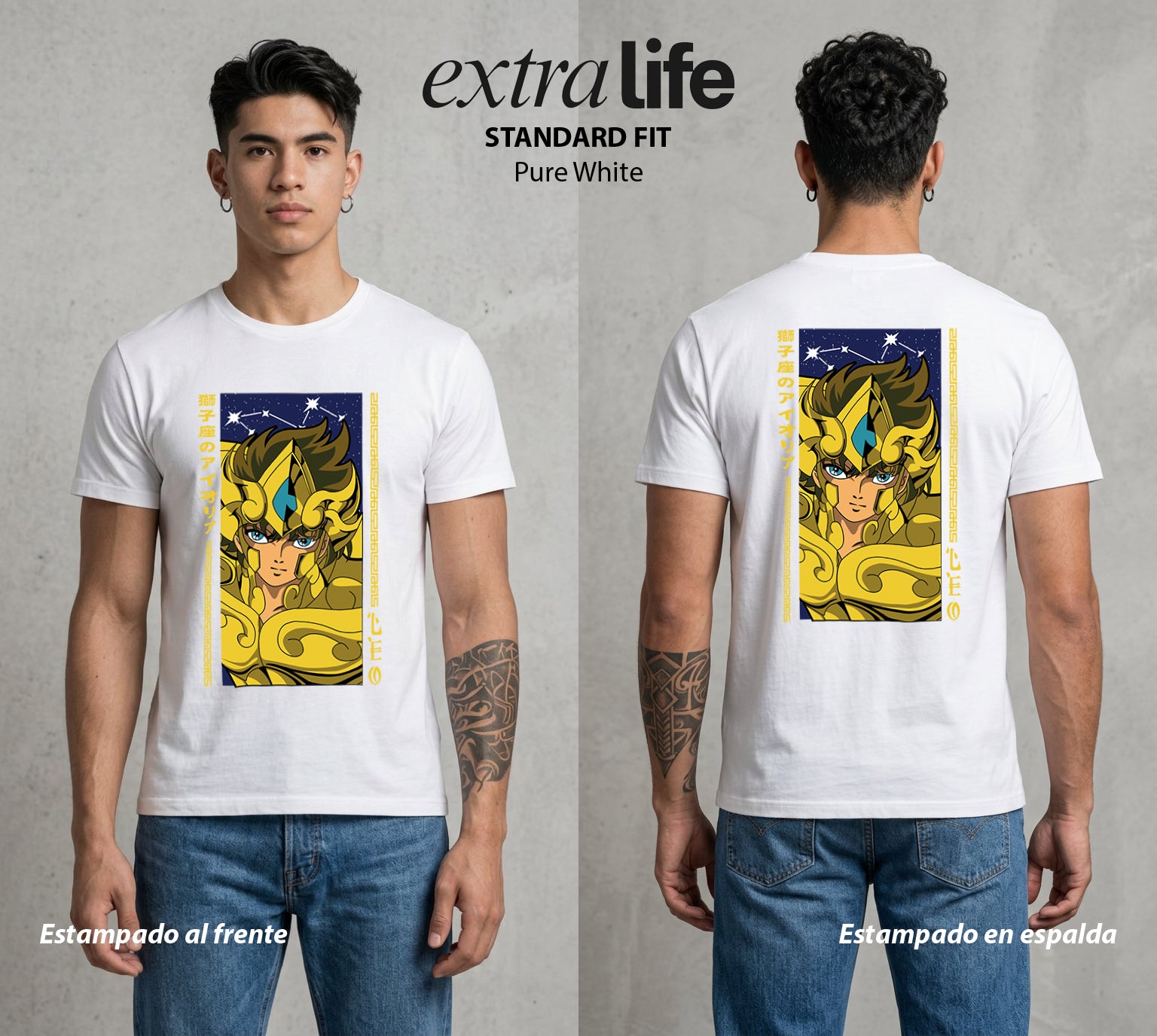 Los Caballeros del Cosmos | El Meteor del Cosmos #03831 - Playera Standard Fit | Pure White - Foto en modelo