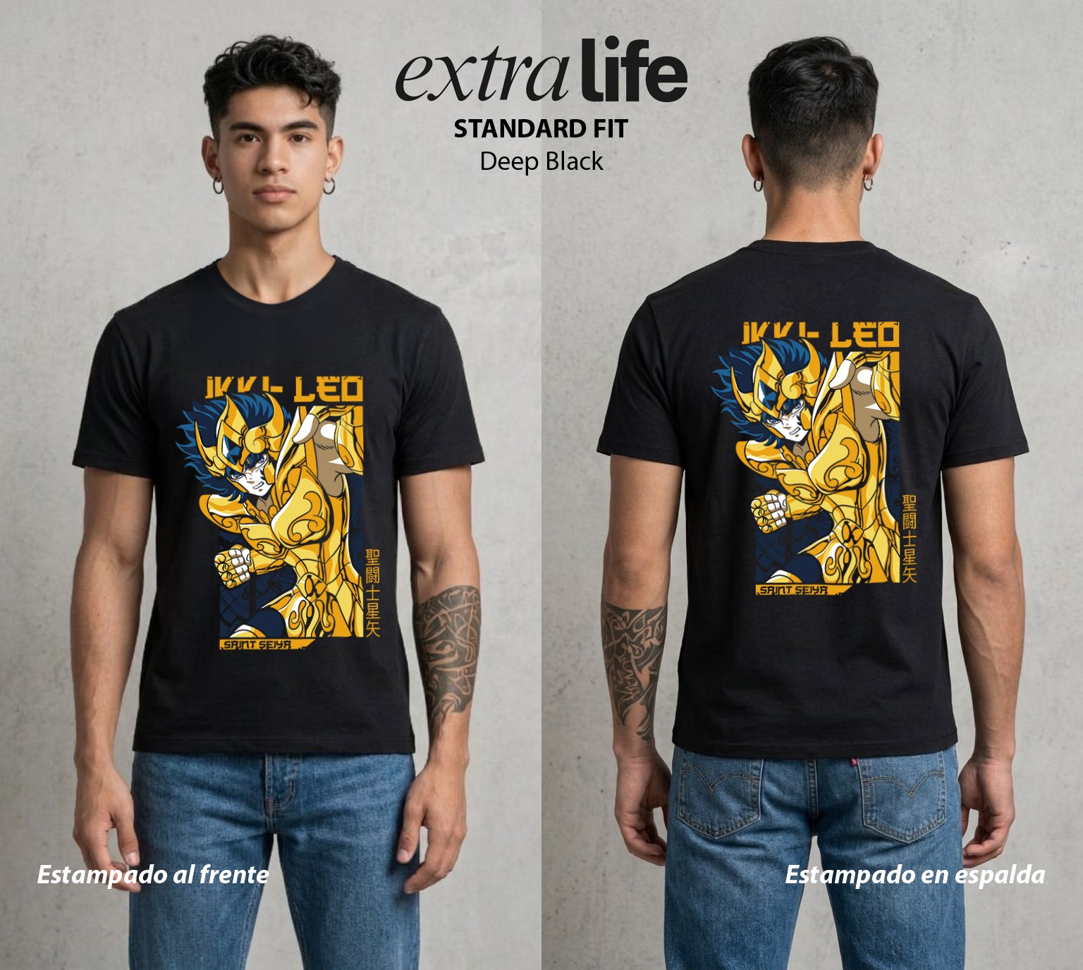 Los Caballeros del Cosmos | El Fenix del Renacimiento #03832 - Playera Standard Fit | Deep Black - Foto en modelo