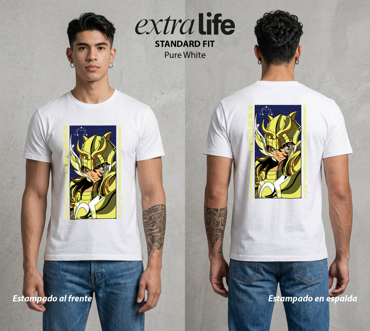 Los Caballeros del Cosmos | El Meteor del Cosmos #03837 - Playera Classic Premium | Pure White - Foto en modelo