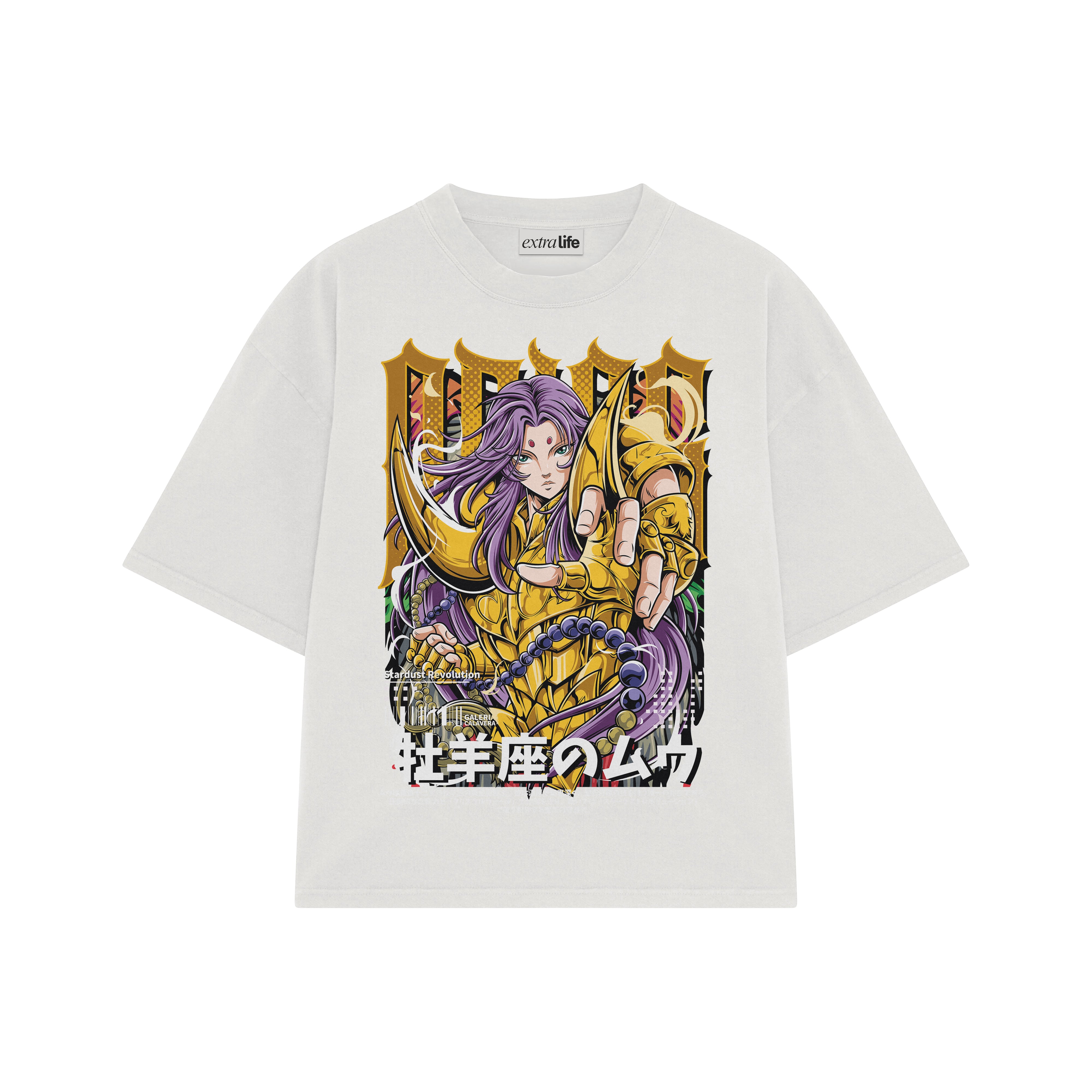 Playera streetwear premium de anime y gaming ExtraLife MX, corte boxy oversized drop shoulder heavyweight en color Deep Black y Off-White, moda urbana mexicana de culto.