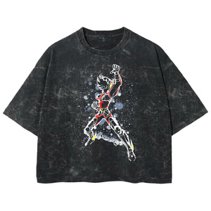 Playera streetwear premium de anime y gaming ExtraLife MX, corte boxy deluxe mineral wash heavyweight en color Acid Wash, moda urbana mexicana de culto.