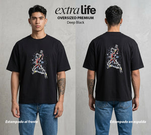 Los Caballeros del Cosmos | El Meteor del Cosmos #03844 - Playera Oversized Premium | Deep Black - Foto en modelo