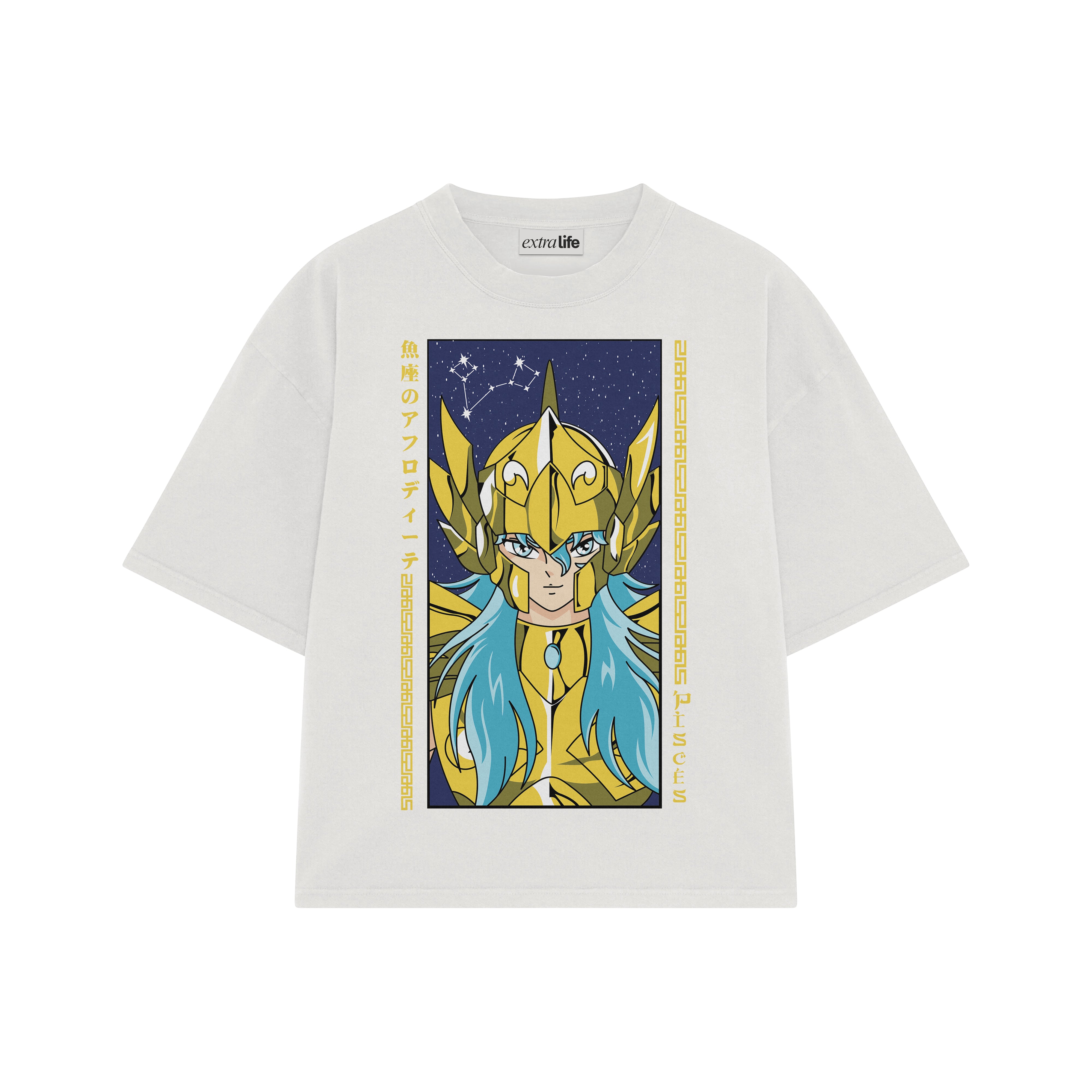 Playera streetwear premium de anime y gaming ExtraLife MX, corte boxy oversized drop shoulder heavyweight en color Deep Black y Off-White, moda urbana mexicana de culto.