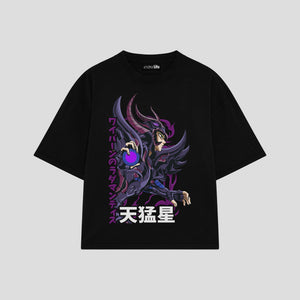 Playera streetwear premium de anime y gaming ExtraLife MX, corte oversized drop shoulder ligero y fresco en color Deep Black y Off-White, moda urbana mexicana de culto.