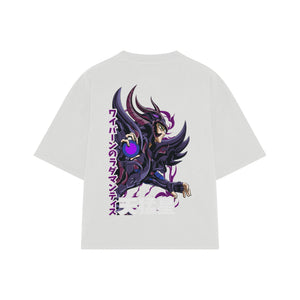 Playera streetwear premium de anime y gaming ExtraLife MX, corte boxy oversized drop shoulder heavyweight en color Deep Black y Off-White, moda urbana mexicana de culto.