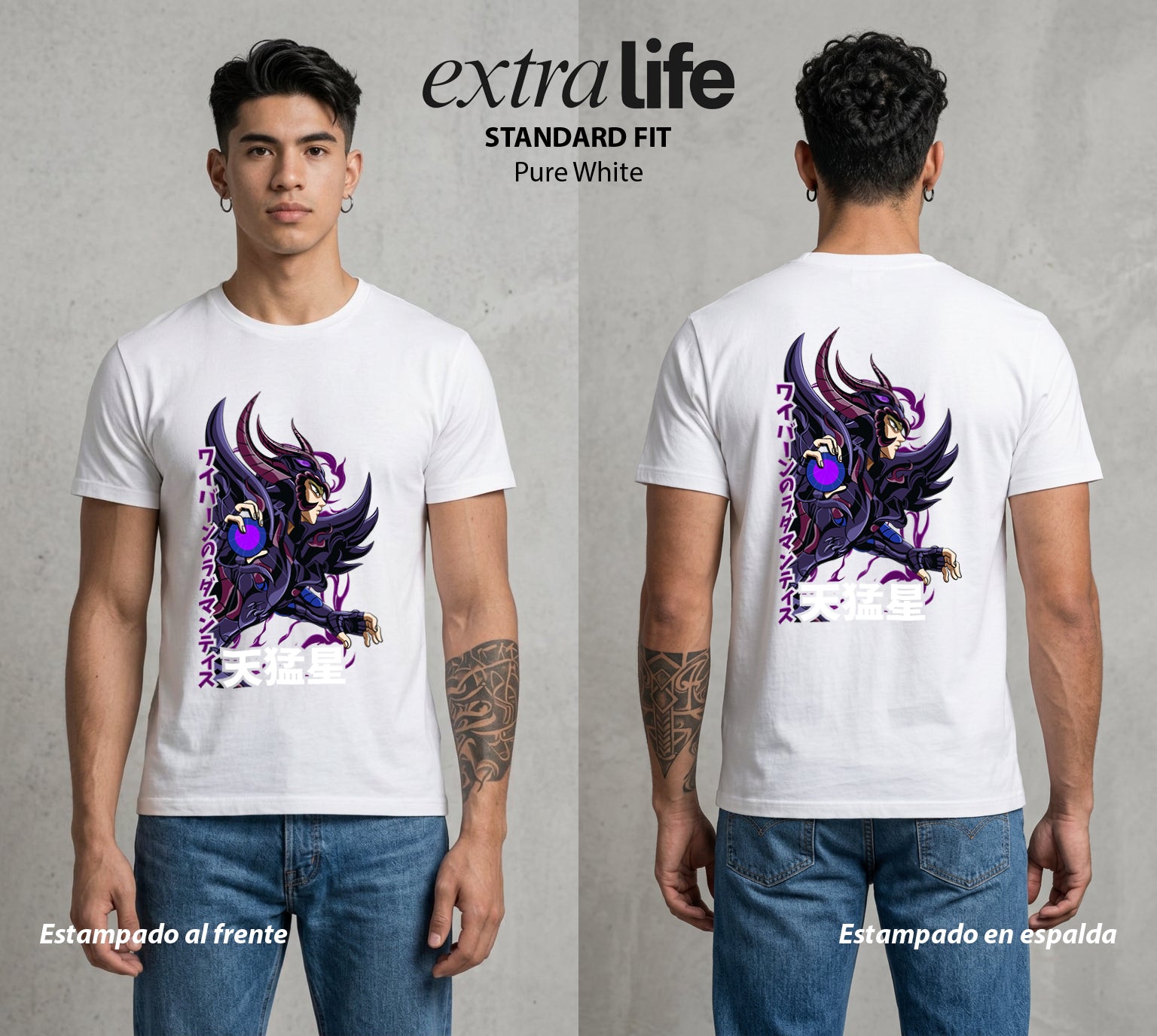 Los Caballeros del Cosmos | El Meteor del Cosmos #03848 - Playera Standard Fit | Pure White - Foto en modelo