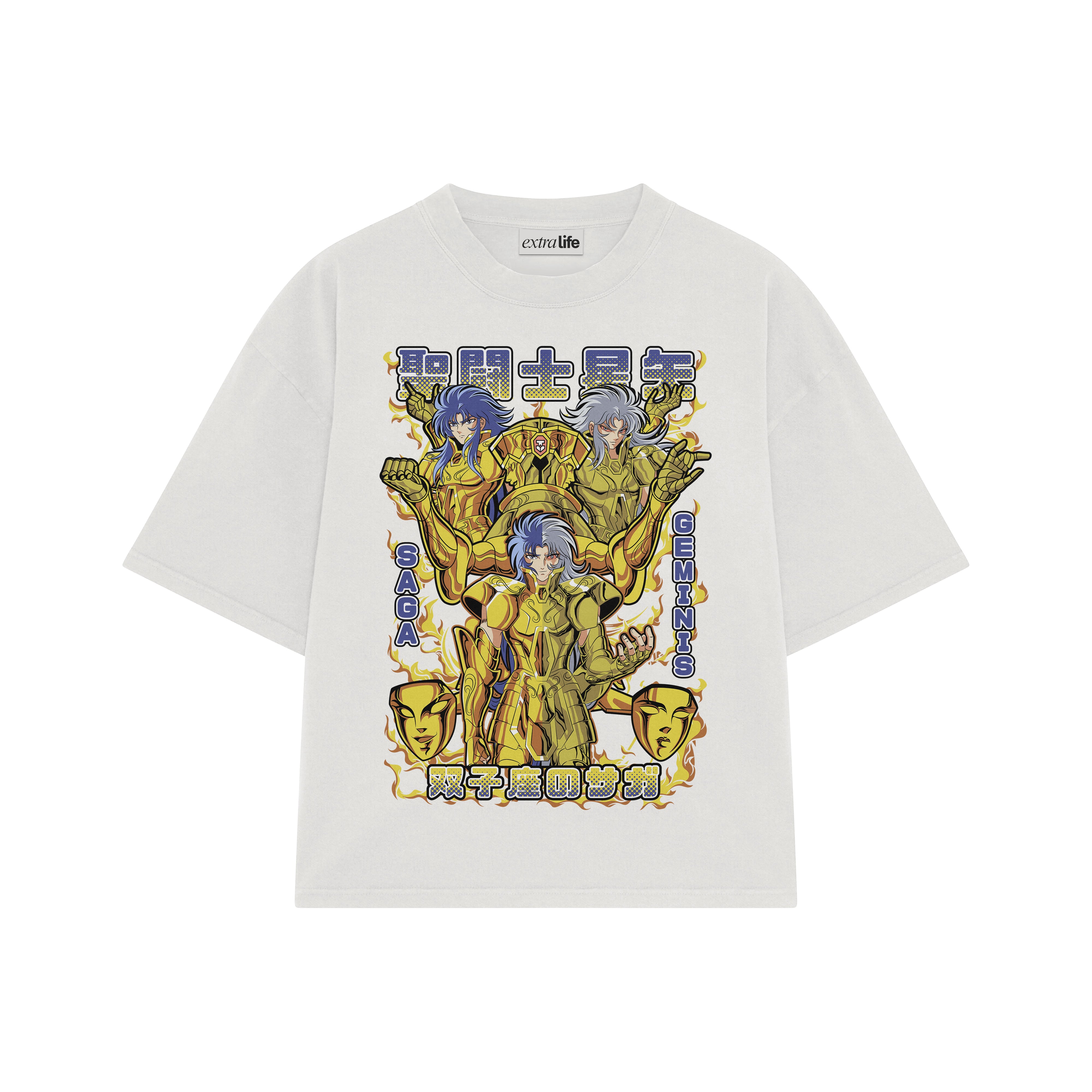 Playera streetwear premium de anime y gaming ExtraLife MX, corte boxy oversized drop shoulder heavyweight en color Deep Black y Off-White, moda urbana mexicana de culto.