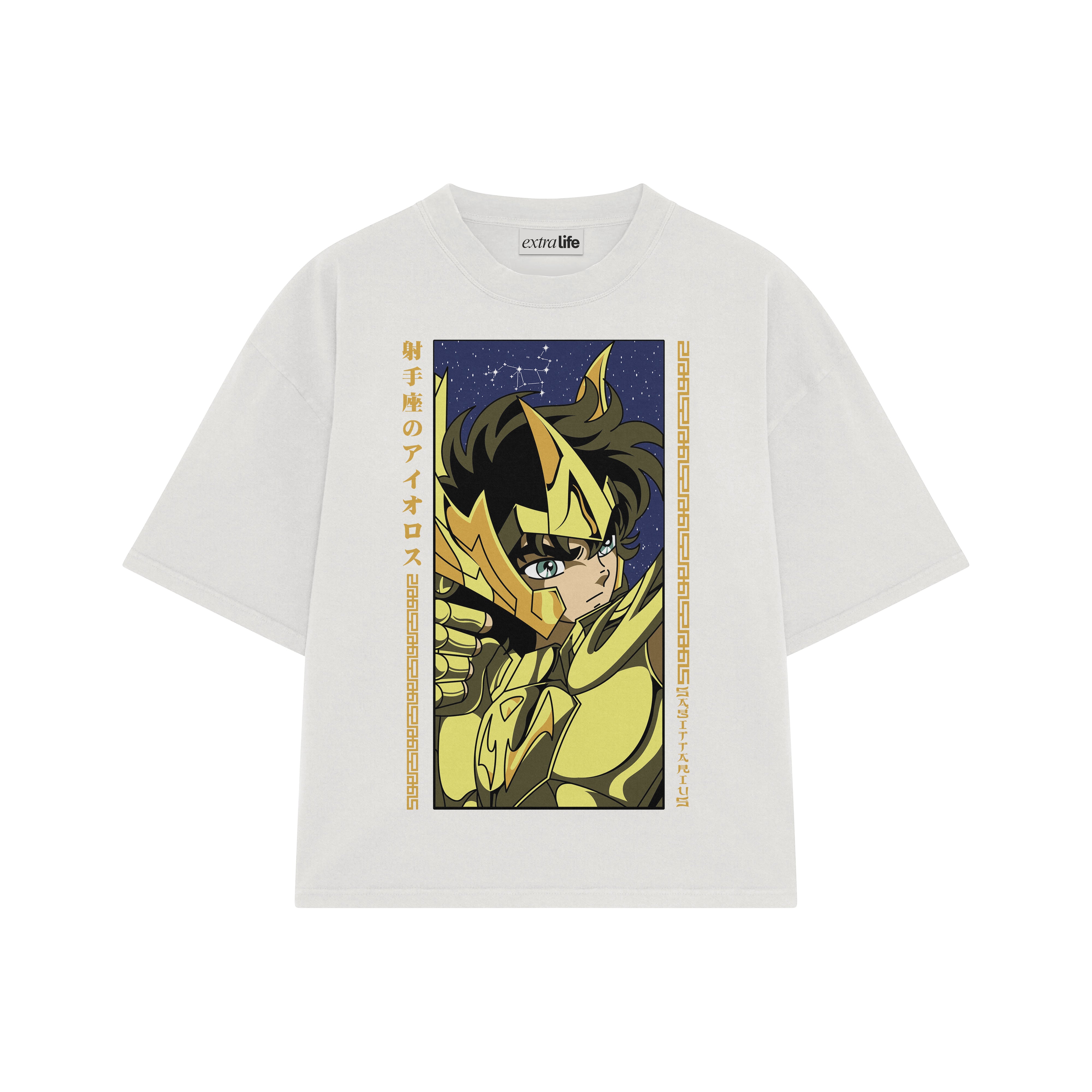 Playera streetwear premium de anime y gaming ExtraLife MX, corte boxy oversized drop shoulder heavyweight en color Deep Black y Off-White, moda urbana mexicana de culto.