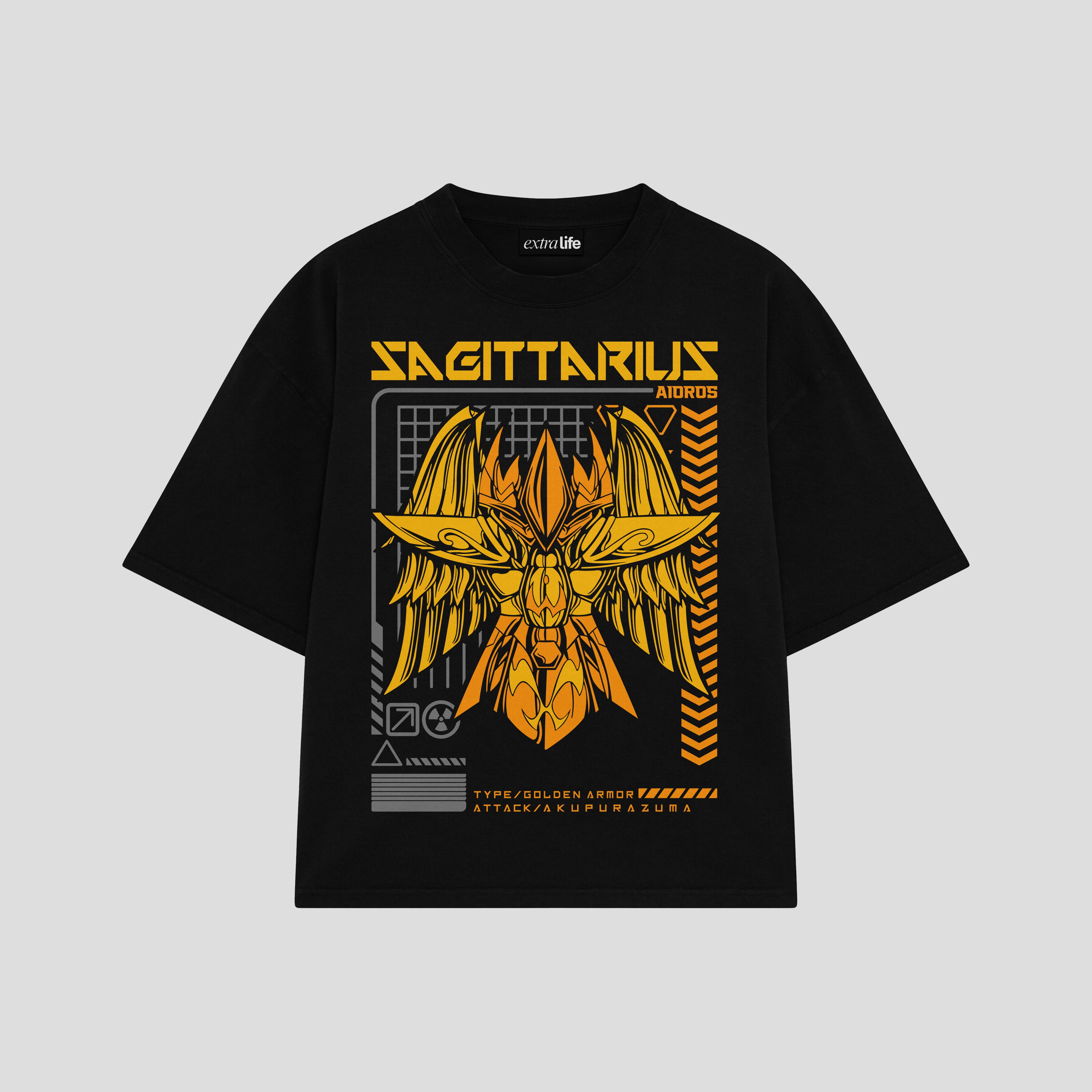 Playera streetwear premium de anime y gaming ExtraLife MX, corte boxy oversized drop shoulder heavyweight en color Deep Black y Off-White, moda urbana mexicana de culto.
