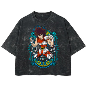 Playera streetwear premium de anime y gaming ExtraLife MX, corte boxy deluxe mineral wash heavyweight en color Acid Wash, moda urbana mexicana de culto.