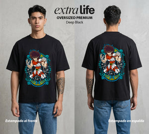 Los Caballeros del Cosmos | El Meteor del Cosmos #03857 - Playera Oversized Premium | Deep Black - Foto en modelo