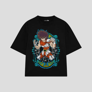 Playera streetwear premium de anime y gaming ExtraLife MX, corte boxy oversized drop shoulder heavyweight en color Deep Black y Off-White, moda urbana mexicana de culto.