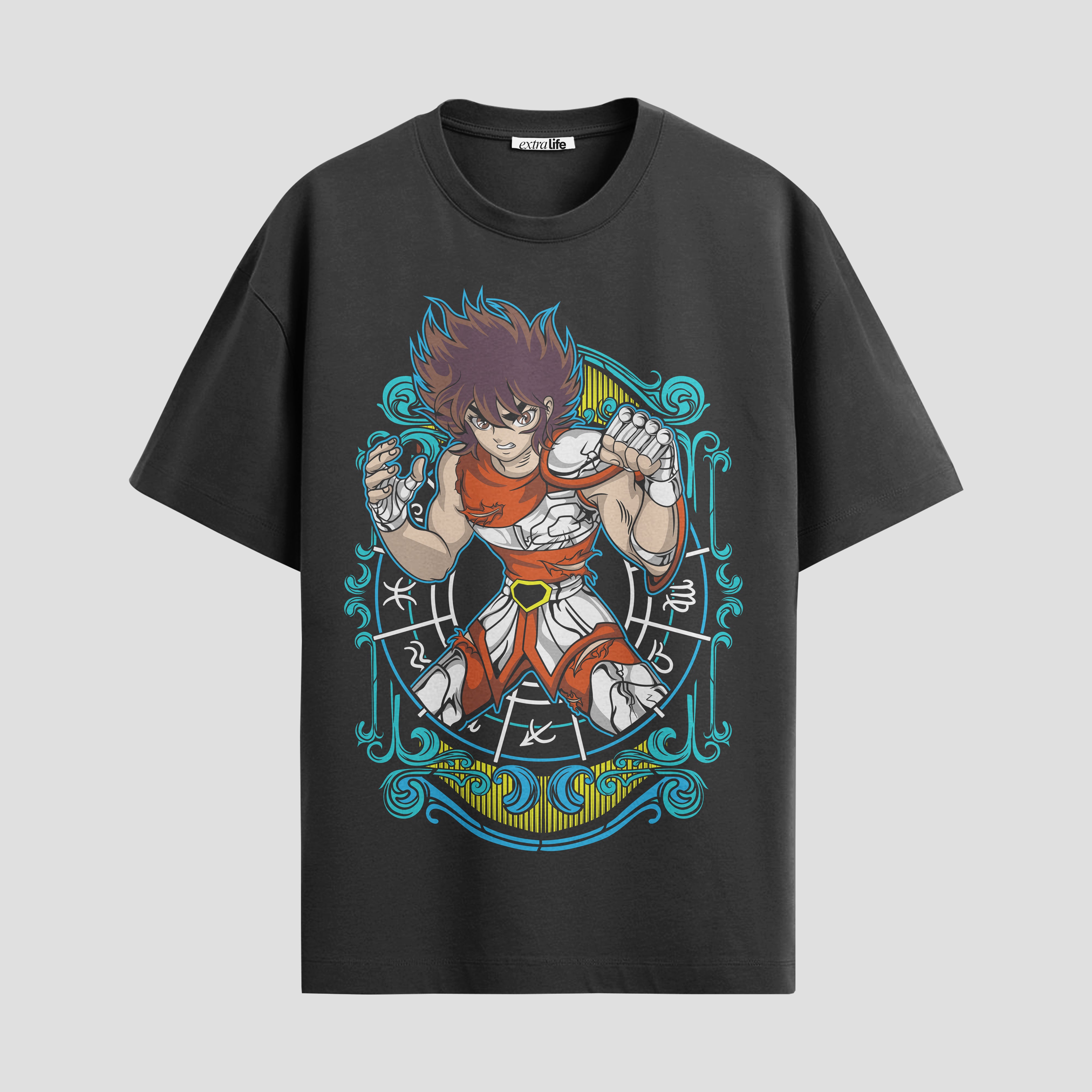 Playera urbana de anime y gaming ExtraLife MX, corte Standard Fit unisex ligero y transpirable en color Deep Black y Pure White, ropa de uso diario para gym y casual.