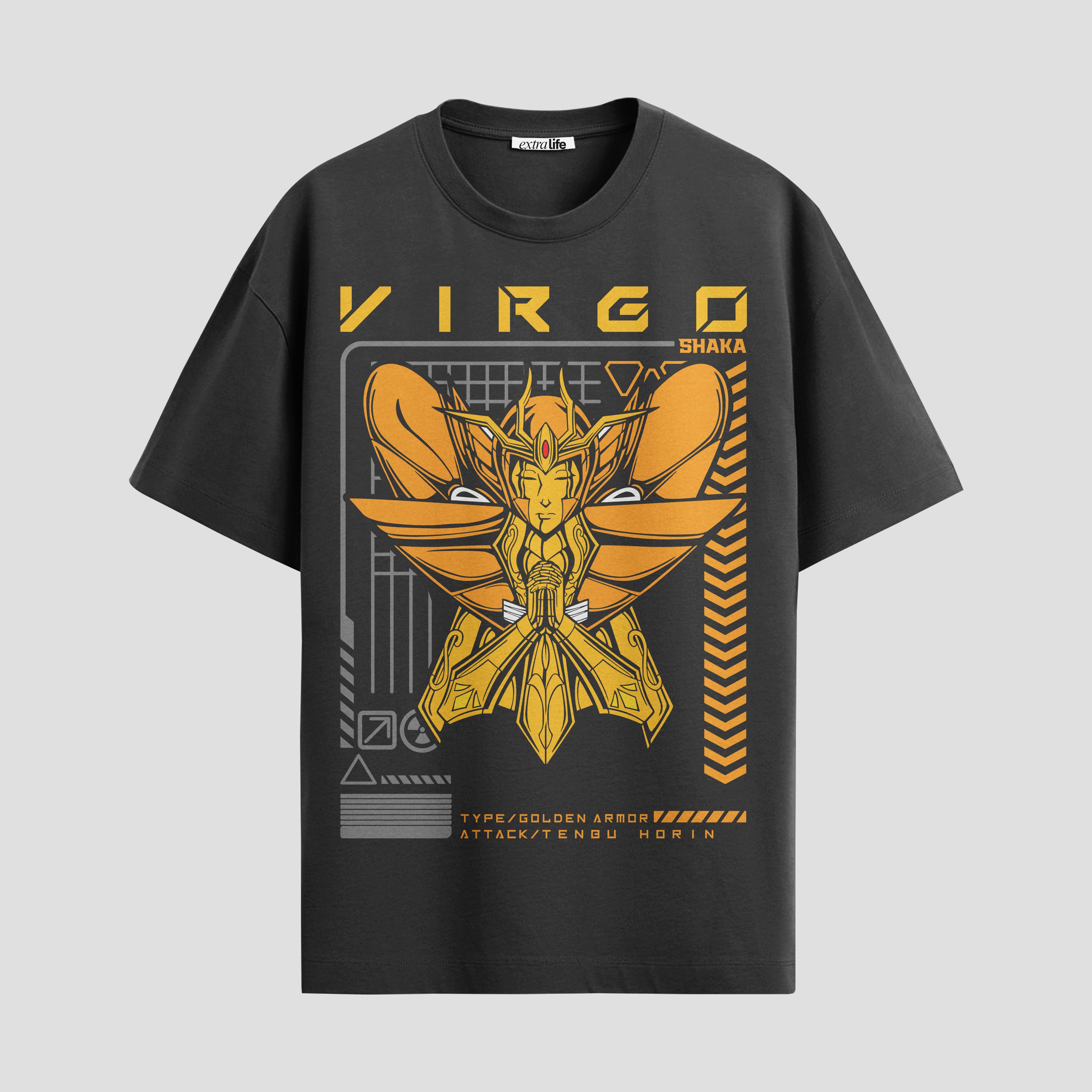 Playera urbana de anime y gaming ExtraLife MX, corte Standard Fit unisex ligero y transpirable en color Deep Black y Pure White, ropa de uso diario para gym y casual.