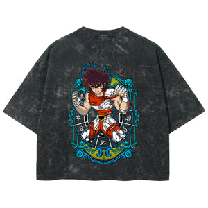 Playera streetwear premium de anime y gaming ExtraLife MX, corte boxy deluxe mineral wash heavyweight en color Acid Wash, moda urbana mexicana de culto.