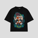 Playera streetwear premium de anime y gaming ExtraLife MX, corte boxy oversized drop shoulder heavyweight en color Deep Black y Off-White, moda urbana mexicana de culto.