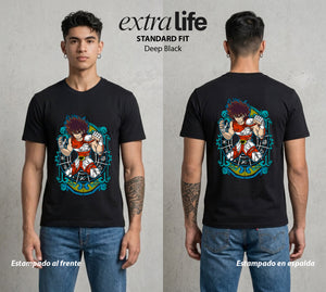 Los Caballeros del Cosmos | La Meteora de Pegaso #03869 - Playera Classic Premium | Deep Black - Foto en modelo