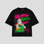 Playera streetwear premium de anime y gaming ExtraLife MX, corte boxy oversized drop shoulder heavyweight en color Deep Black y Off-White, moda urbana mexicana de culto.