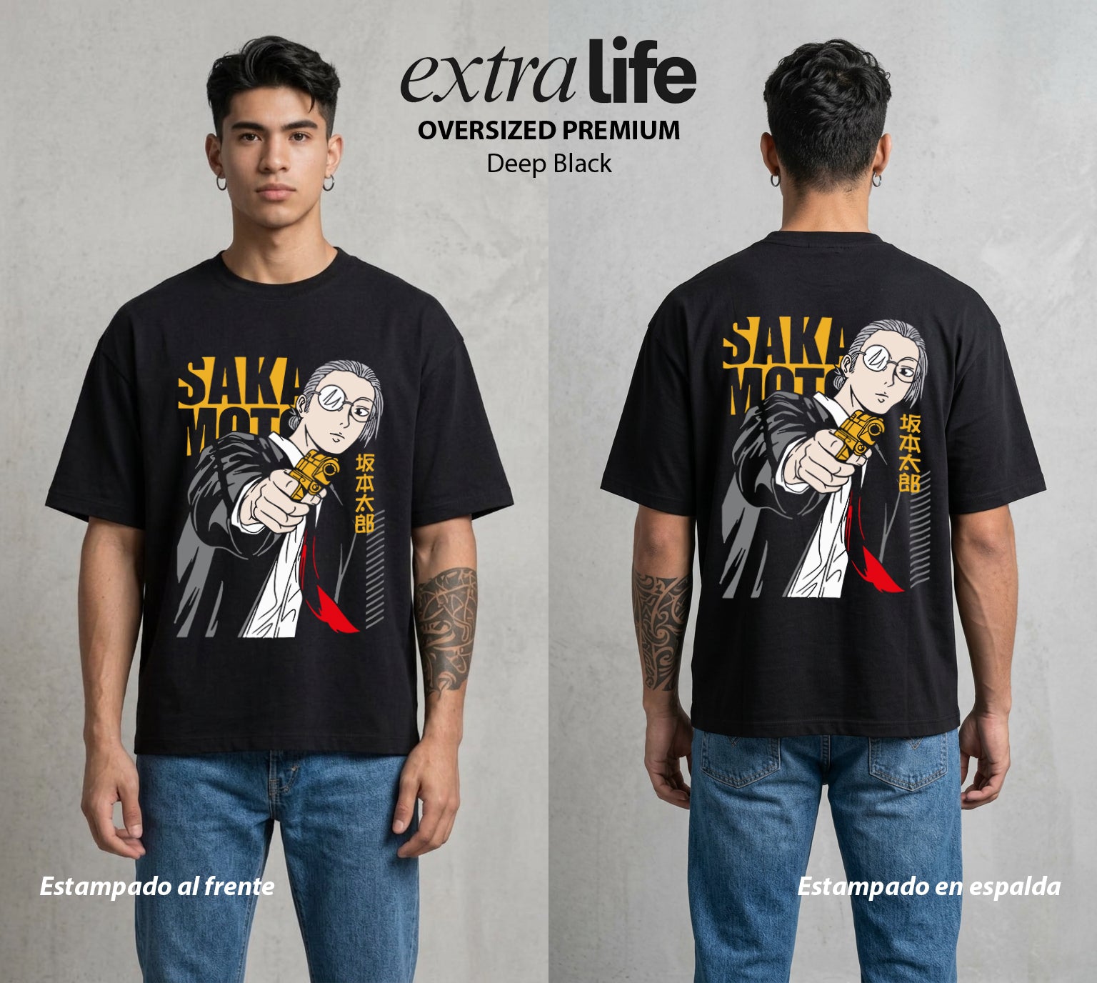 El Retirado Letal | El Padre Letal #03876 - Playera Oversized Premium | Deep Black - Foto en modelo