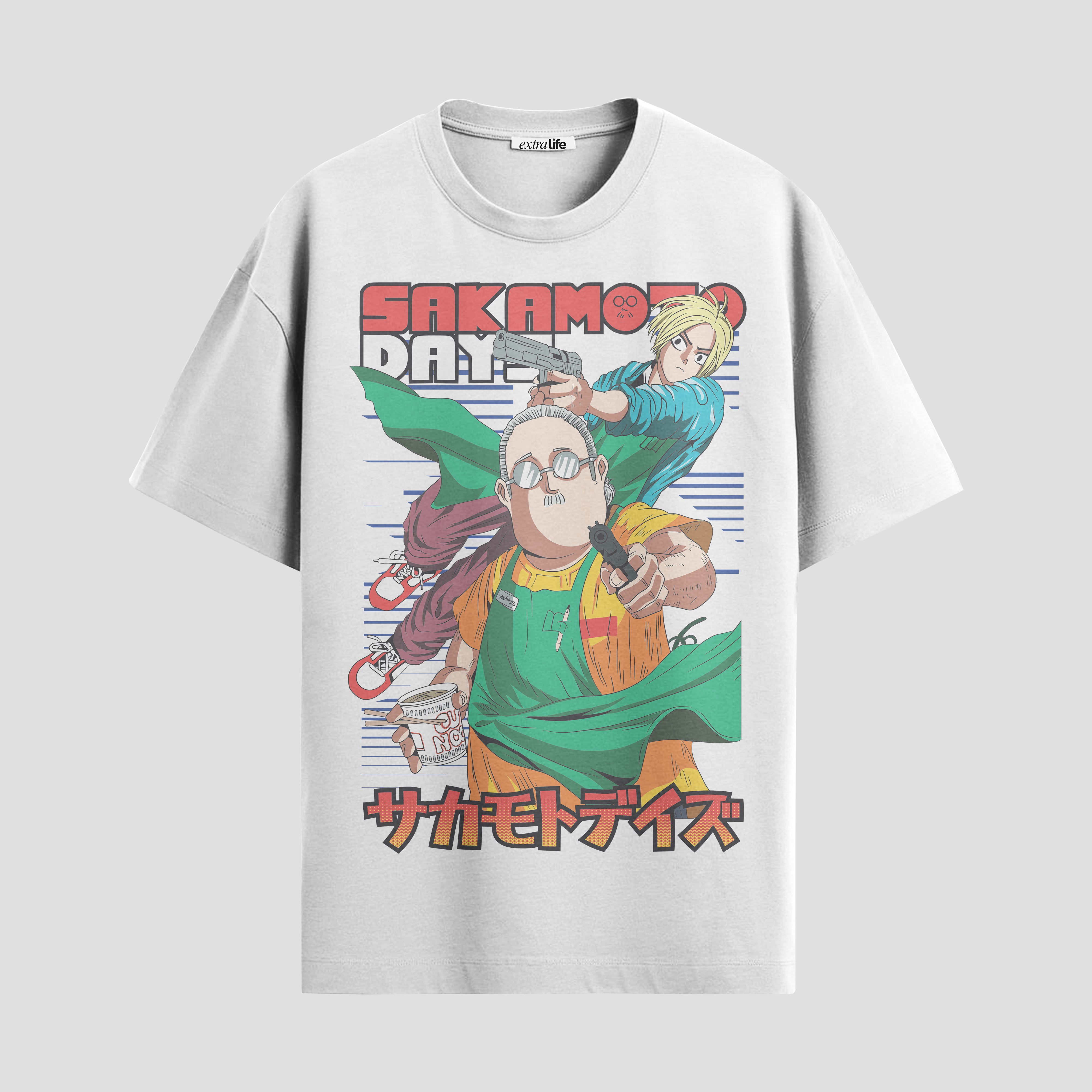 Playera urbana de anime y gaming ExtraLife MX, corte Standard Fit unisex ligero y transpirable en color Deep Black y Pure White, ropa de uso diario para gym y casual.